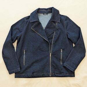 Denim Moto Jacket Dark Wash Asymmetrical Zip Women's M Biker Reformation Style